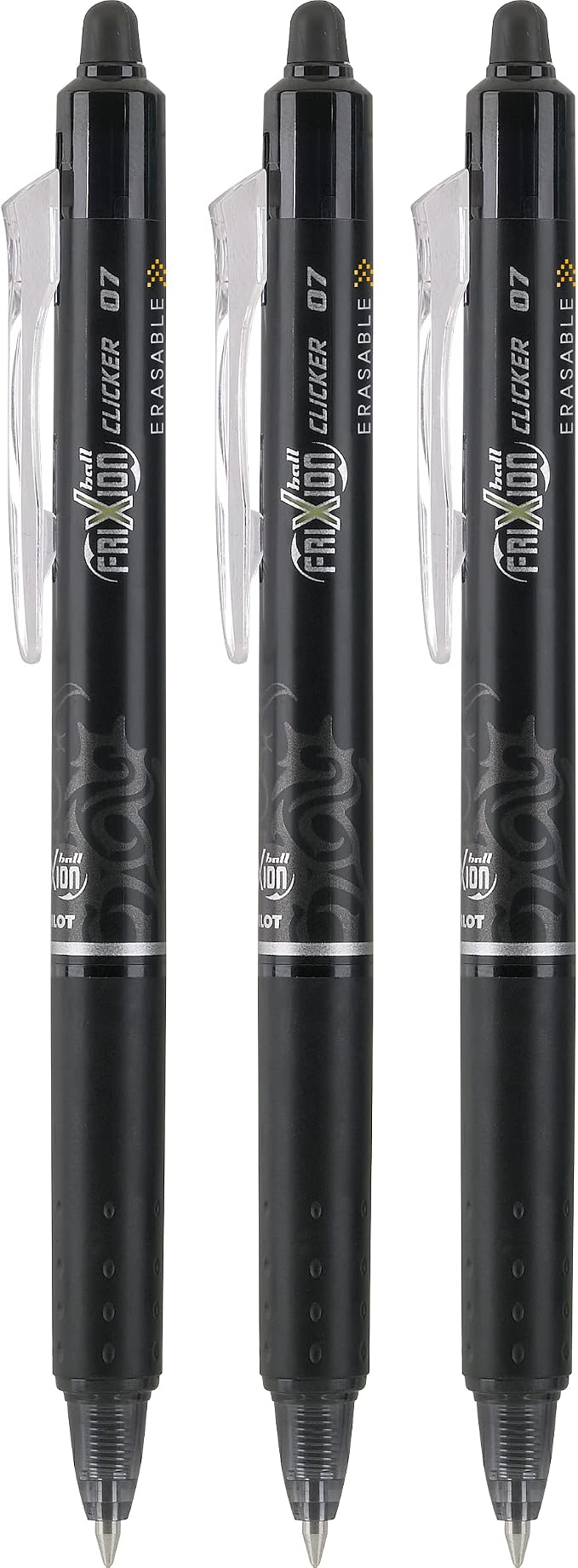 PILOT FriXion Clicker Erasable Pens, Refillable & Retractable Gel Ink Pens, Fine Point 0.7 mm, Black Ink, 3-Pack - Ideal for School, Journaling, & Office Writing