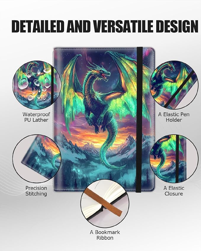 Hardcover Executive Notebooks, A5 PU Leather Lined Journal Notebook, 200 Pages Thick Paper Subject Notebooks for School,Work,Home Writing Business Notebook, Diary Book, Dragon