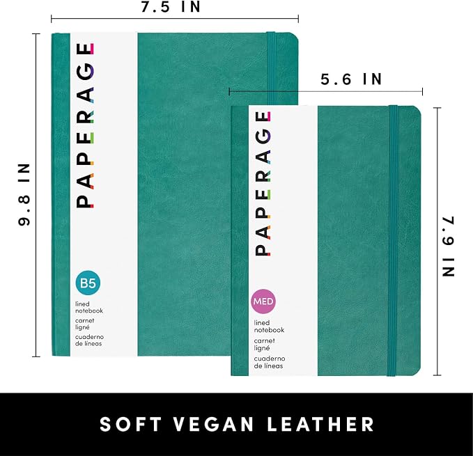 PAPERAGE Softcover Lined Journal Notebook (Teal), 176 Pages, Large B5 College Ruled Notebook, 7.6 inches x 10 inches - 100 GSM Thick Premium Paper, Soft Vegan Leather Journal for Home, Work & School