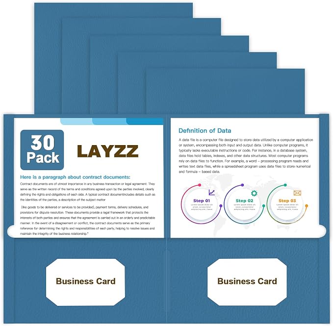Folders with Pockets, LAYZZ 30 Pack Paper Pocket Folders, 2 Pocket File folders Fits Letter Size Paper, for School Office and Home (Blue)