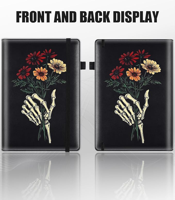 Hardcover Executive Notebooks, A5 PU Leather Lined Journal Notebook, 200 Pages Thick Paper Subject Notebooks for School,Work,Home Writing Business Notebook, Diary Book ，Hand Bones Holding Flowers