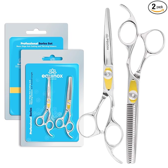 Equinox Professional Razor Edge Series Hair Cutting Scissors Set - Barber Hair Cutting & Thinning Shears/Texturizing Scissors Set - 6.5 Inches Hair Cutting Scissors Kit for Men/Women/Kids/Salon & Home