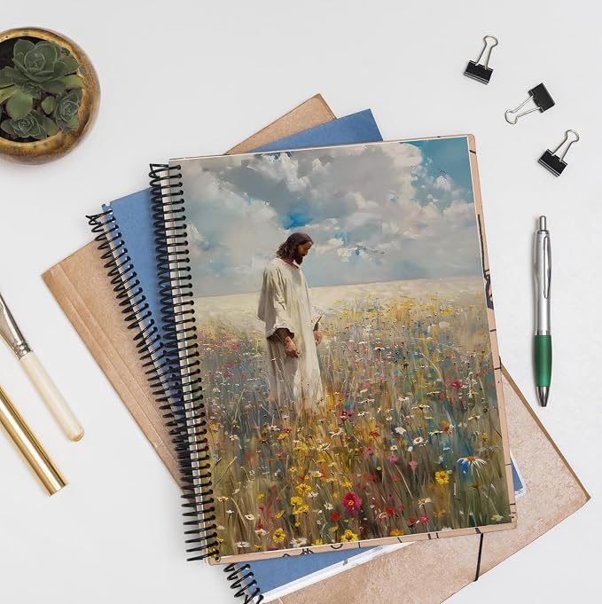 Wildflower Christian Jesus Spiral Notebook, Religious Jesus Journal, Prayer Journal for Woman, Christian Gifts for Women, Bible Journaling Notebooks for Note Taking, 5.5x8.3 Inch
