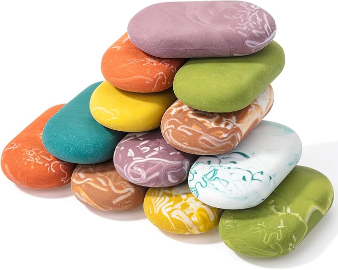 Mr. Pen- Marble Pencil Erasers, 12 Pack, 1" x 2" | Soft Rubber Marble Pencil Erasers for School, Office, Art Sketching, Homework, Exams, Clean Smudge-Free Correction