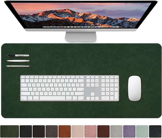 CHEERYGOO Leather Office Desk Pad Protector, Non-Slip PU Leather Desk Blotter, Waterproof Laptop Writing Mouse Pad for Office and Home,23.6"x 13.8" M Dark Green
