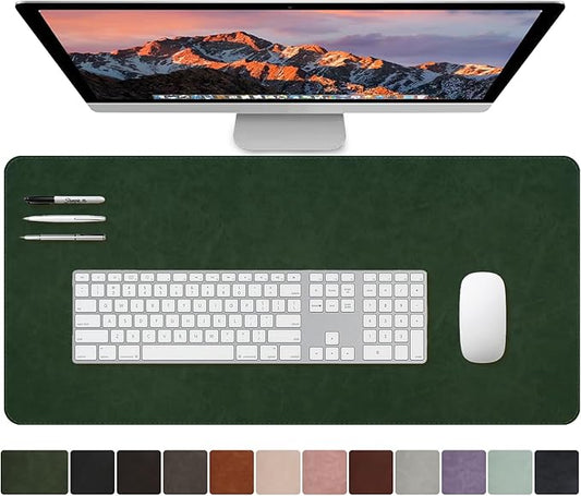 CHEERYGOO Leather Office Desk Pad Protector, Non-Slip PU Leather Desk Blotter, Waterproof Laptop Writing Mouse Pad for Office and Home,23.6"x 13.8" M Dark Green