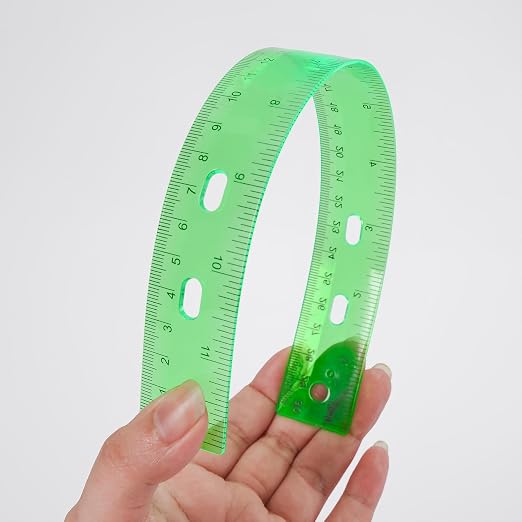 Rulers with Holes for Three-Ring Binders for School Supplies, Flexible Ruler 12 Inch for Classroom, Matrix Ruler Clear 6 Pack