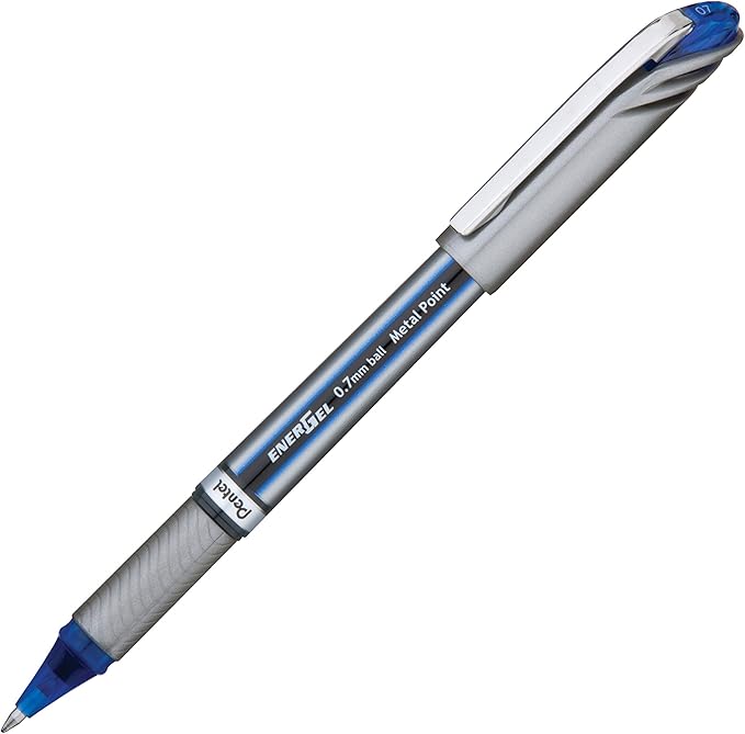 Pentel EnerGel NV Gel Ink Pen, (0.7mm), Medium Point Capped, Metal Tip, Blue Ink, Box of 12 (BL27-C) (Pack of 2)