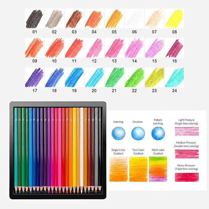 FUNLAVIE 24 Count Colored Pencils for Adult Coloring Books, Coloring Pencil Set for Adults, Soft Core Drawing Pencils for Sketching, Blending, Layering & Shading, Art Supplies for Artists