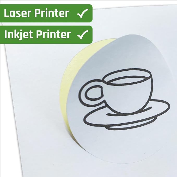 30 Sheets - 3 inch Round Labels, White Printable Circle Stickers, Laser/Inkjet Printing - Letter Size (8.5" x 11")