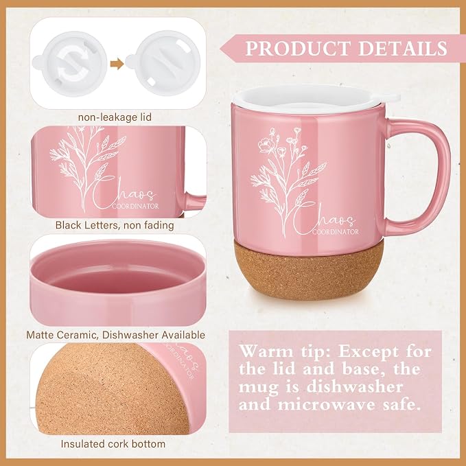 Sayglossy 4 Pcs Pink Chaos Coordinator Gift Set Back to School Gift for Teachers Women Men Notebook Coffee Mug Scented Candle Ballpoint Pen for Teacher Assistant Principal Class School Staff Coworker