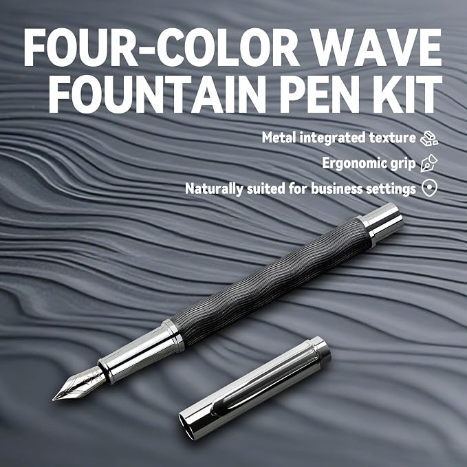 YUNCHUN Fountain Pen Set for Men Women, Streamline Design Refillable Pen with Medium Nib, 20 Ink Refills (10 Black + 10 Blue), Smooth Writing Gift, Gay
