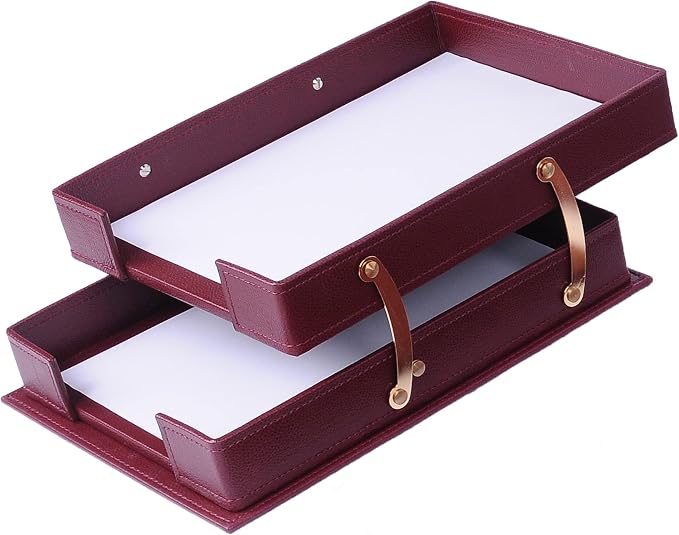 MOOGCO Leather Desk Organizer - 14 PCS Burgundy Home Office Accessories