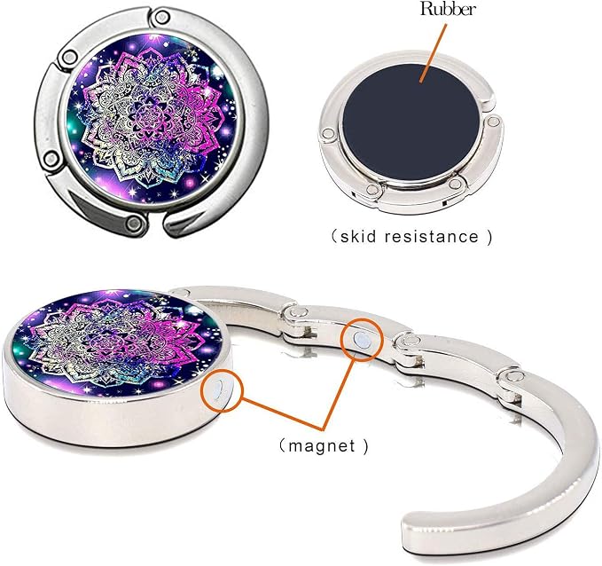 Bosketo Foldable Purse Hook Womens Bag Table Hanger Collection Desk Hooks for Purse (3pack Mandala-Hook)