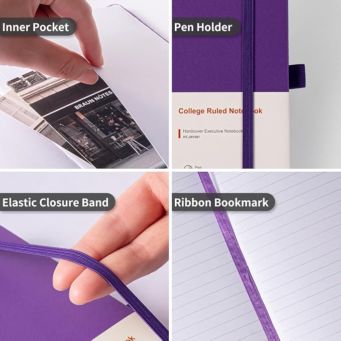 Heture Hardcover Journal Notebooks, A5 Lined Notebook for Writing and Work, 160 Pages 100 GSM Thick Paper, Ruled Notebooks Bulk with Elastic Closure, Hardcover Notebook for Work, School, Travel, Note Taking (Lavender Purple, 1 Pack)