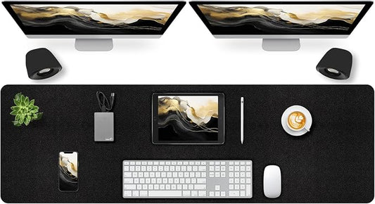 Large Desk Pad Mat, Long Mouse Pads for Desks Non-Slip, Black Leather Desk Mat, Waterproof Computer Mat Desktop Protector for Office/Study/Home/Decor (47.2" x 16.9")