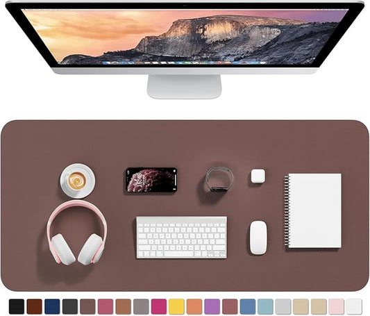 Hsurbtra Desk Pad, 35.5" x 17" PU Leather Desk Mat, XXL Extended Mouse Pad, Waterproof Desktop Blotter Protector, Non-Slip Ultra Thin Large Laptop Keyboard Writing Mat for Office Home, Dark Oak
