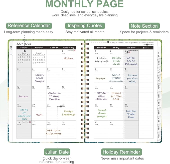 Planner 2026-2027, Weekly and Monthly Academic Year Calendar Planner, July 2026 - June 2027, Daily Agenda Book for Office School Supplies, A5(6.3'' x 8.5'')