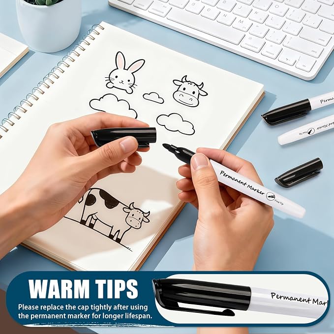 Permanent Markers Bulk, 120 Pack Black Fine Point Markers, Quick Dry Waterproof Markers for Plastic, Glass, Wood & Metal, Back to School Supplies, Office, Home & Warehouse