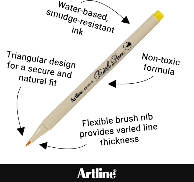 Artline SUPREME Brush Pens | AP Certified Safe for Kids | Blur Resistant Ink | EPFS-F | Flexible Brush Nib Creates Unique Wide & Fine Lines | Assorted Floral 7-Pack