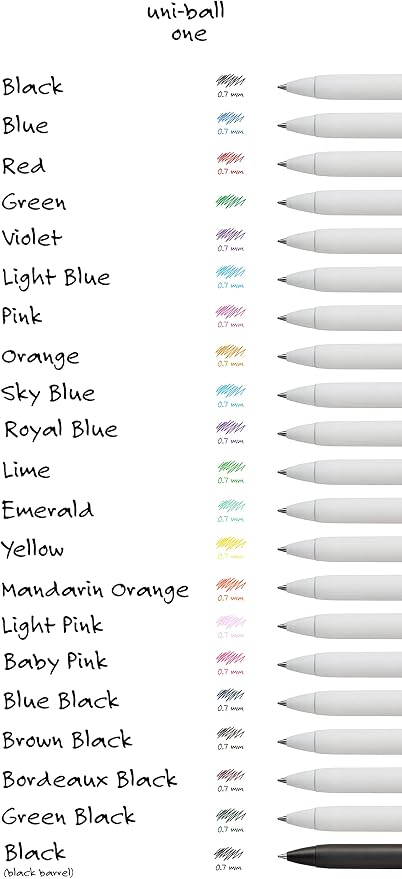 uniball™ one Gel Pens, Medium Point (0.7mm), Assorted Ink, 5 Pack | Ink stays on top of paper fibers for crisp vivid lines, wire pocket clip, color indicator top, smooth barrel & rubber grip