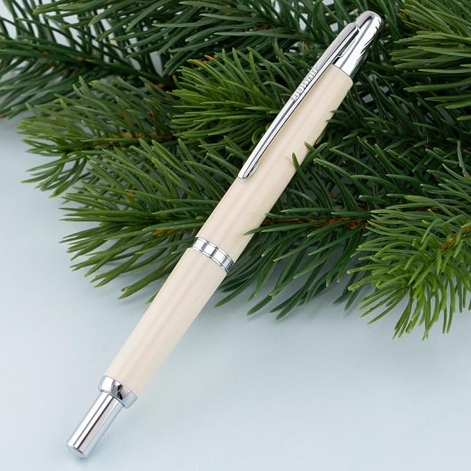 Jinhao 20 Press Retractable Fountain Pen Extra Fine Nib with Converter Resin Writing Gift Pen, Ivory with Silver Clip