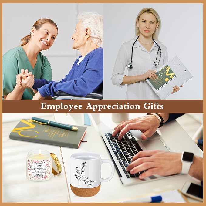 Sayglossy 4 Pcs Nurse Gifts Set for Women Men Nicu Practitioner School Nurses PU Leather Notebook Coffee Mug Scented Candle Ballpoint Pen for CNA RN Gifts Nurse Retirement Birthday Teacher Coworker