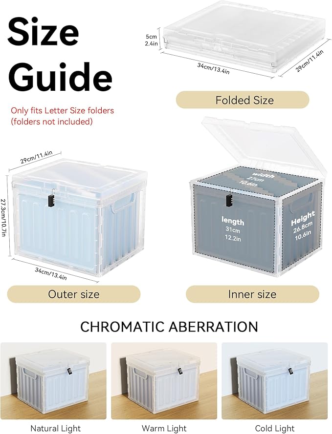 Oterri Lockable Plastic File Box with Lid for Letter-Size | Hanging File Folders Not Included. Clear, Large 1-Pack. Home, Office, Classroom, Dorm, Tax, Under Bed, Filing Cabinet.
