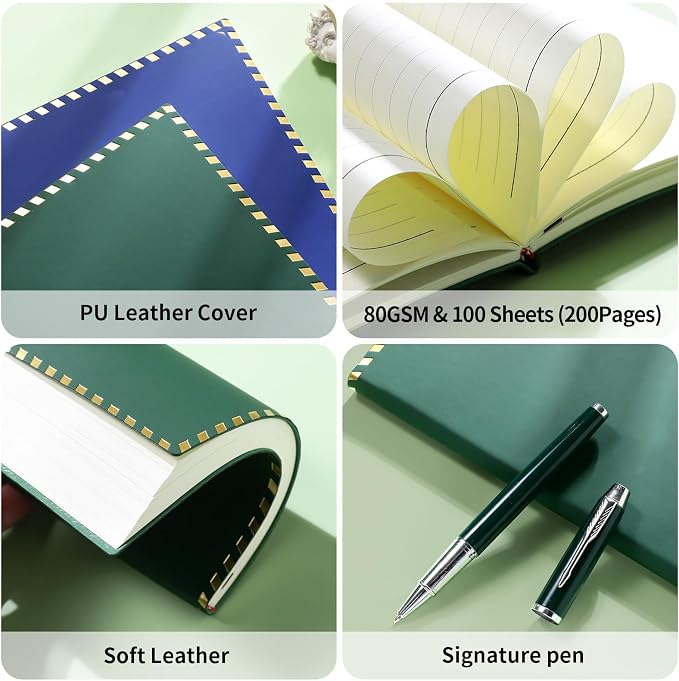 Personalized Journal Notebook Set with Pen & Gift Box, Custom Name/Logo Notebook Black A5 College Ruled Lined 8.26''x5.9'' Personalized notebook Gifts for Men and Women,200 Pages,Dark Green