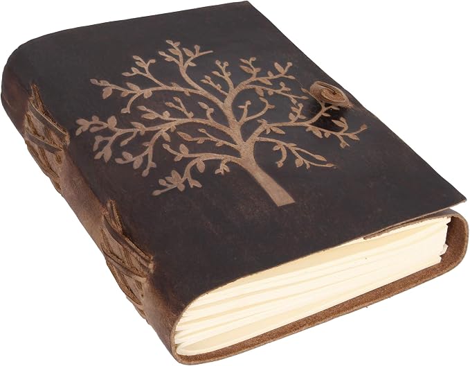 moonster Leather Journal Lined Notebook - Embossed Tree of Life Journal for Women, 7 x 5 Inch Diary Drawing Notebooks with Lined Diary Paper - College Ruled Leather Journals for Women - 400 Pages