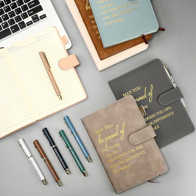 Kosiz 20 Pcs/10 Sets Employee Appreciation Gift Bulk A5 Leather Notebook Inspirational Journal Pen Thank You Gift for Men Women Coworker Teacher Office Back to School(Morandi,Proud)