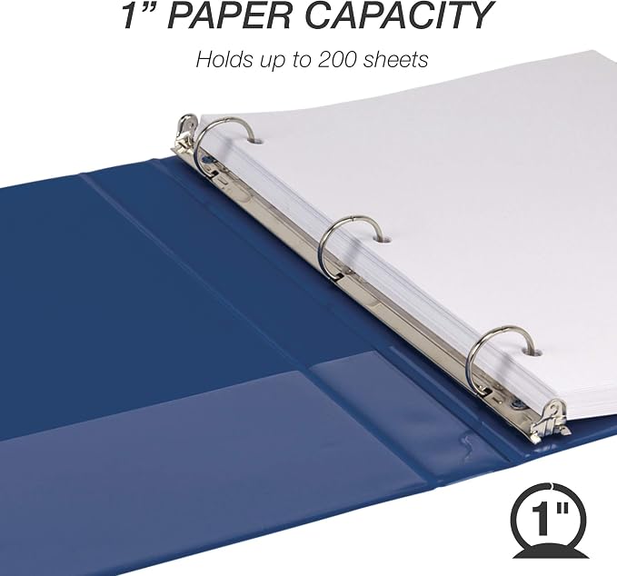 Samsill Durable 1 Inch Binder, Round Ring Customizable Clear View Binder, Blue, 8 Pack (MP88432)