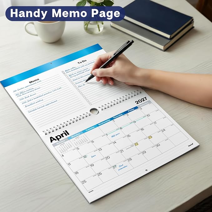 Dunwell Wall Calendar 2026-2027, 8.5" x 11", 18 Months Jul. 2026 to Dec. 2027, Durable Twin Wire Binding, Thick Paper, Small Desk Calendar Planner For Home, Office, School, Simple Design, Easy Read
