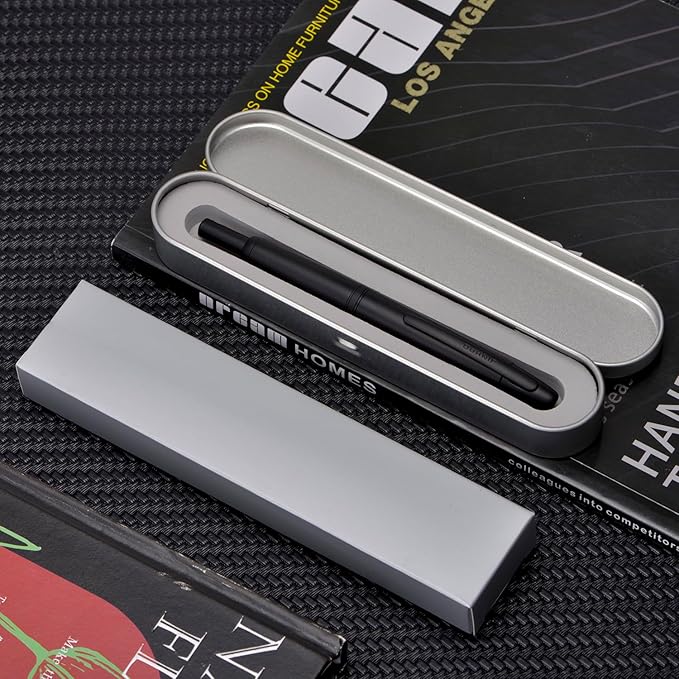 Jinhao 10 Press Fountain Pen with Box, Matte Black Retractable Medium Nib with Ink Converter Set (Clip Version)