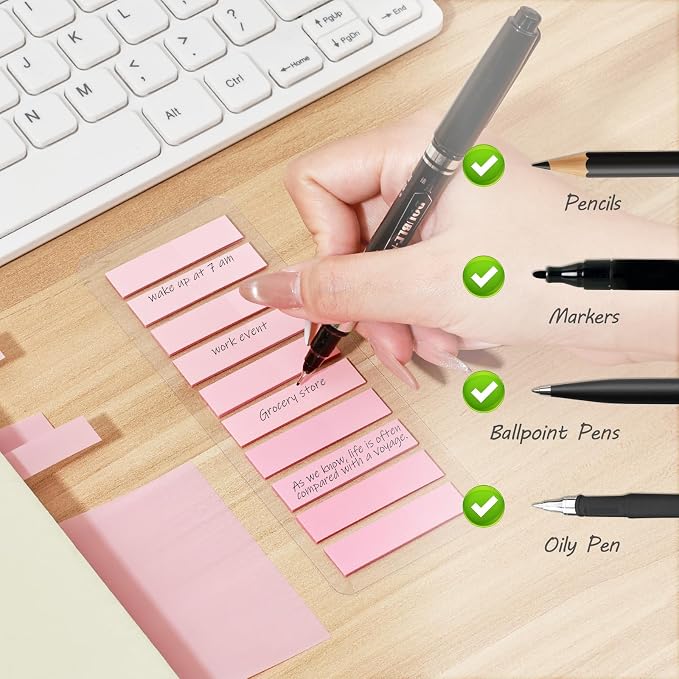 BAYTORY 1240 Sheets Transparent Sticky Notes, Clear Annotation Kit (Pink) | 3 x 3 inch Page Markers, Translucent Self-Stick Index Tabs for Reading Bible Office Journaling