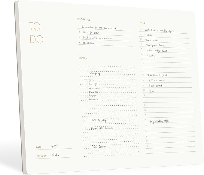 Pinesman - Elegant To Do List Notepad with Mouse Pad Feature, 11.22" x 7.87", 50 Tear-Off Sheets, Gold Foiled, Daily Planning, Eco-friendly To Do List Planner, FSC™ Certified To Do List Notebook for Work