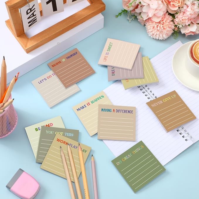 Yinder 24 Pcs Inspirational Sticky Notes, Back to School Supplies, Cute Motivational Sticky Notes Pad Employee Appreciation Gifts Bulk for Teacher Coworker Office 3 x 3'' (Motivational,Boho)