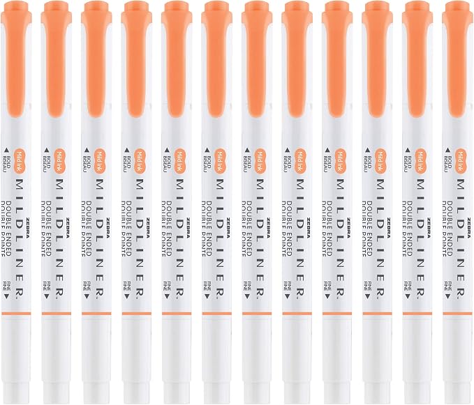 Zebra Pen MILDLINER No Bleed Highlighter, Apricot Color, Dual Tip, 12-Pack | Broad and Fine Point Tip Marker Set, Ideal for Bible Highlighting, Journaling, Office, School and Teacher Supplies (78590upc)