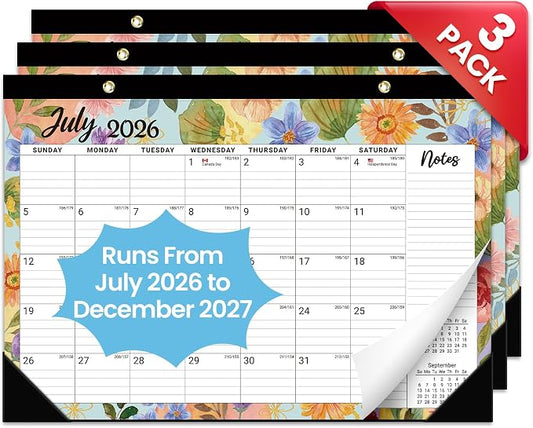 3 Pack of Desk Calendar 2026-2027, 18-Month Calendar Runs from July 2026 to December 2027, Large 17" x 12" Monthly Desktop & Wall Calendar for Home & Office - Botanic Whimsy