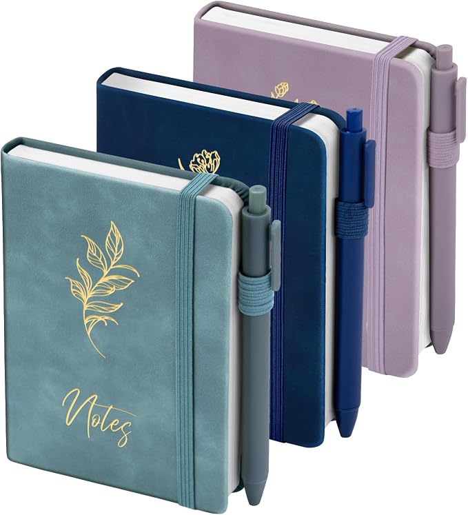3 Pack Pocket Journaling Notebooks, A6 Small Notebook Total 360 Pages Journaling Notebooks For Note Taking Journals For Writing Mini Note Pads With Pen Holder 100 GSM Thick Paper(Deep Blue,Aegean Blue,Smoky Purple)