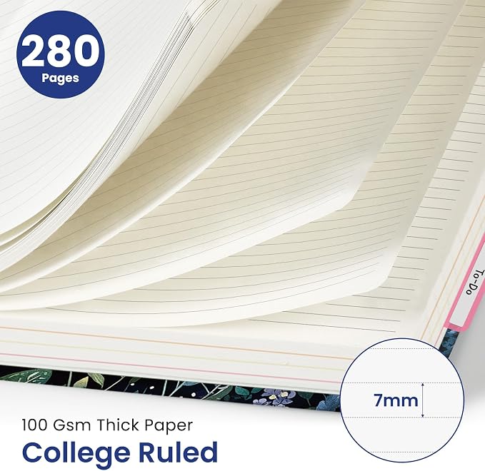 Hardcover Spiral Journal Notebooks for Work With Removable Dividers & Tabs, 8.5"x11" 5 Subject Notebook for Note Taking & Organizer, A4 College Ruled Lined Journal for Women & Writing, Celestial Garden, 280 Pages