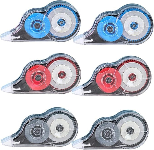 39.37ft Correction Tape with Dispenser, 6-Count Pack, Fast, Clean, Opaque and Easy-to-Use Tear-Resistant Correction Tape Bulk Office School Supplies, Blue, Red, Gray