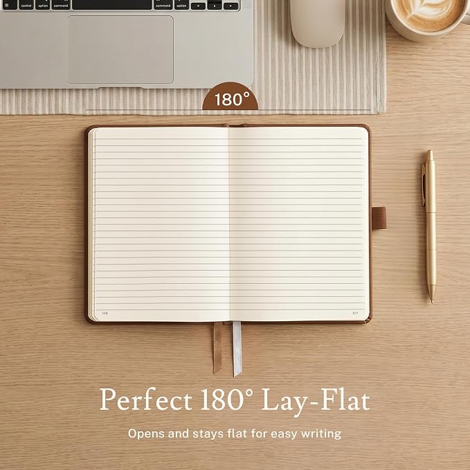PAGELYST Lined Journal Notebook, 4 Pack Leather Journal for Women Men, 200 Numbered Pages, A5 Medium 5.7'' x 8.3'', 100 GSM Thick Paper for Journaling, Writing, Work & Office (Brown)
