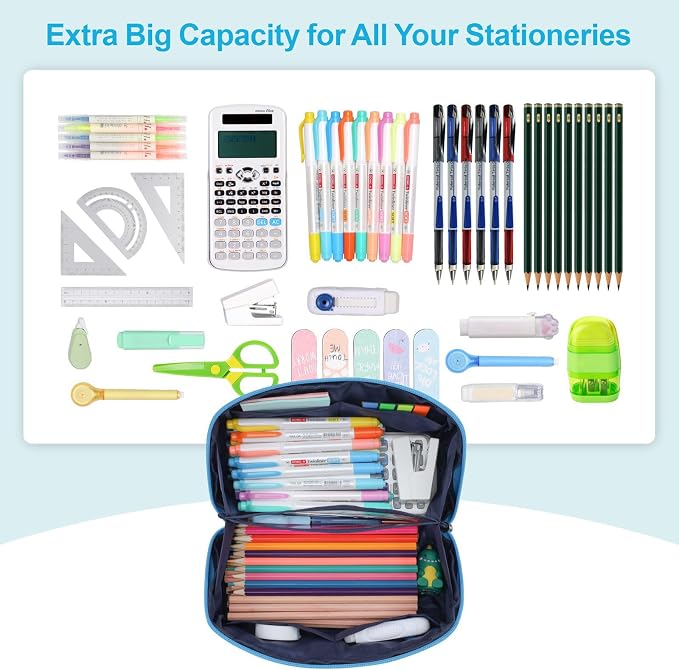 Large Pencil Case for Boys - Aesthetic Pencil Pouch for School | Kids Pencil Case & Wide Handle, Water Resistent Organizer Box, Fits 50 Pens & Markers, Daily Use, Dark Blue Space Astronaut