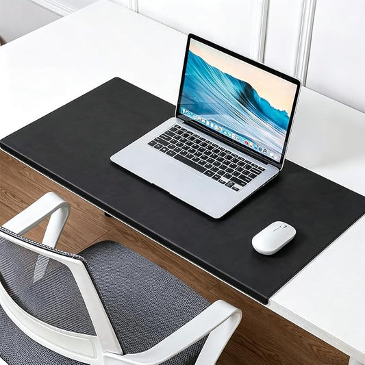 Edge-Locked Non-Slip Large Desk Pad with Edge Protector, Leather Office Laptop Mouse Mat Extended Table Protector, Desk Blotter for Writing Game Work Typing (Black,35.4"x16.9")