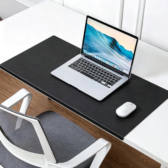 Edge-Locked Non-Slip Large Desk Pad with Edge Protector, Leather Office Laptop Mouse Mat Extended Table Protector, Desk Blotter for Writing Game Work Typing (Black,27.6"x12.6")
