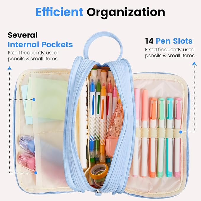 Sooez High Capacity Pencil Case, Soft Corduroy Pencil Pouch with 4 Compartments, Multiple Pockets, Large Bag with Sturdy Zipper, Cute Case Pouch Organizer for Student Teen Girls, Dark Green