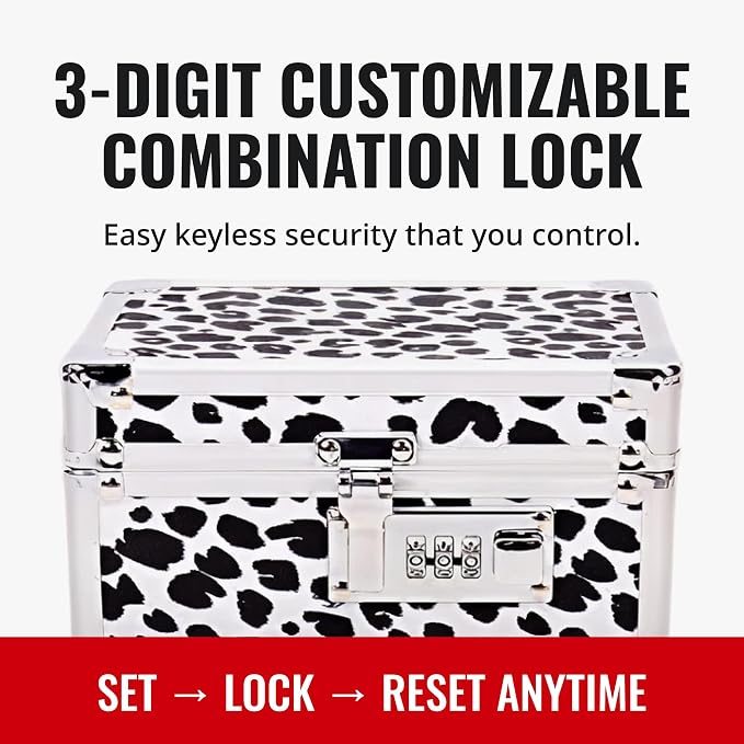 Vaultz Locking Medicine Box with Combination Lock - Secure Metal Lock Box Safe for Medication, Pills & Valuables, Small Lockbox with Code, Portable Storage Case, Leopard | Metal lock box, storage case for medication and small valuables, 3-digit combina...