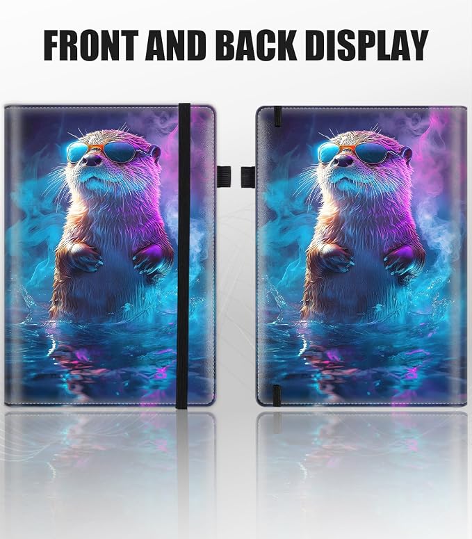Hardcover Executive Notebooks, A5 PU Leather Lined Journal Notebook, 200 Pages Thick Paper Subject Notebooks for School,Work,Home Writing Business Notebook, Diary Book ，Colorful Sea Otter Paint