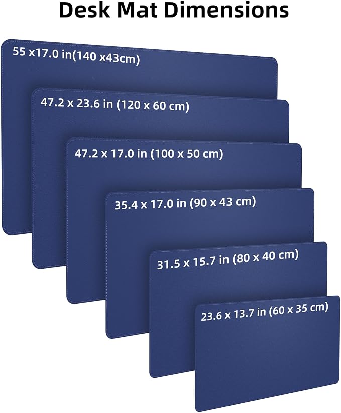 Leather Desk Pad Protector,Office Desk Mat,Large Mouse Pad, Non-Slip PU Leather Desk Blotter,Desk Pad,Waterproof Desk Writing Pad for Office and Home (Blue,35.4" x 17")